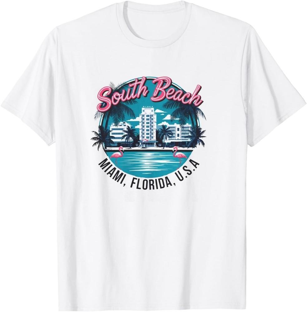 Саут-Бич Майами | Графическая футболка с изображением побережья Флориды | Пляжная одежда Сувенир Унисекс Футболка XXL