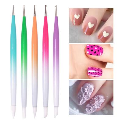 5 Τεμ. Στυλό Nail Art 2 Όψεων, Στυλό Δημιουργίας Τε dots, Στυλό Σιλικόνης για Γλυπτική, Στικς, Στυλό Πίεσης, Εργαλείο Μανικιούρ