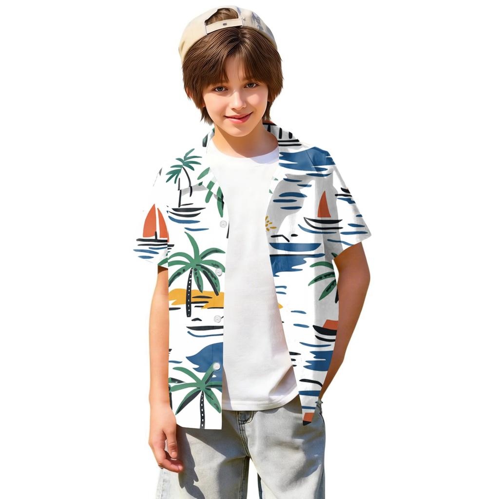 Jungen kurzärmeliges Hawaiihemd, Kinder Sommer Hemd mit Knöpfen