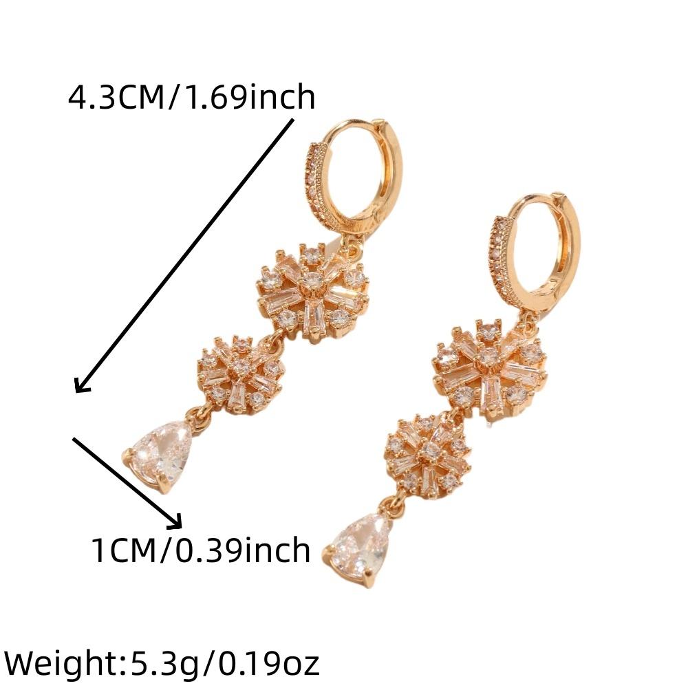 1 Pair Fashion Snowflake Zirconia Tassel Dangle Earrings for Women Golden Earring Jewelry Wedding Party Accessories