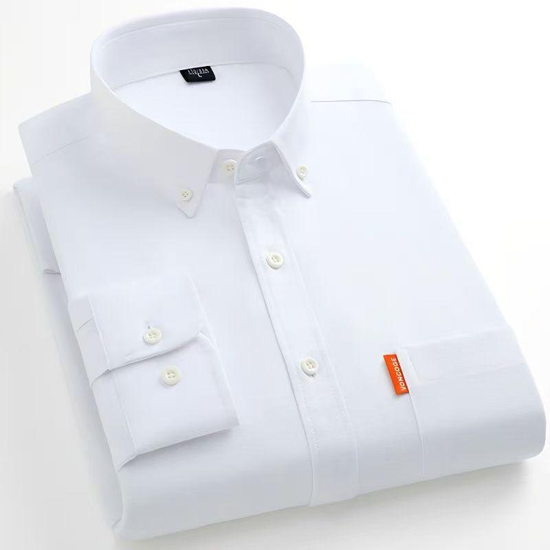Men's Versatile Long-Sleeve Cotton Oxford Shirt - Solid Color for Spring & Autumn Business Casual