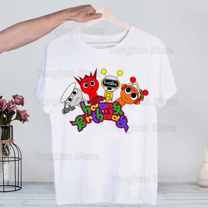 Sprunki Plush T Shirts for Guys O-Neck Short Sleeve Regular Mens Height Quality Men Hip-Hop Tee Shirt