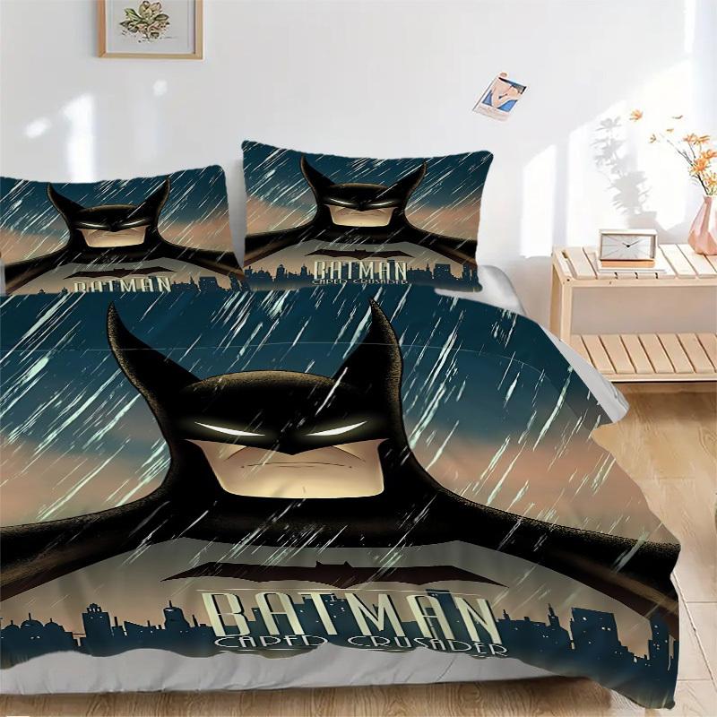3pcs Batman Caped Crusader Bedding Set, Soft Polyester Duvet Cover and Pillowcases Machine Washable Seasons all suitable 90