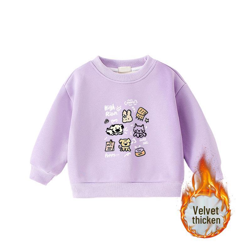 Child's Warm Cartoon Sweatshirt: Velvet, Thick, Long-Sleeve, Winter-Ready, Korean Casual Style—No Hood