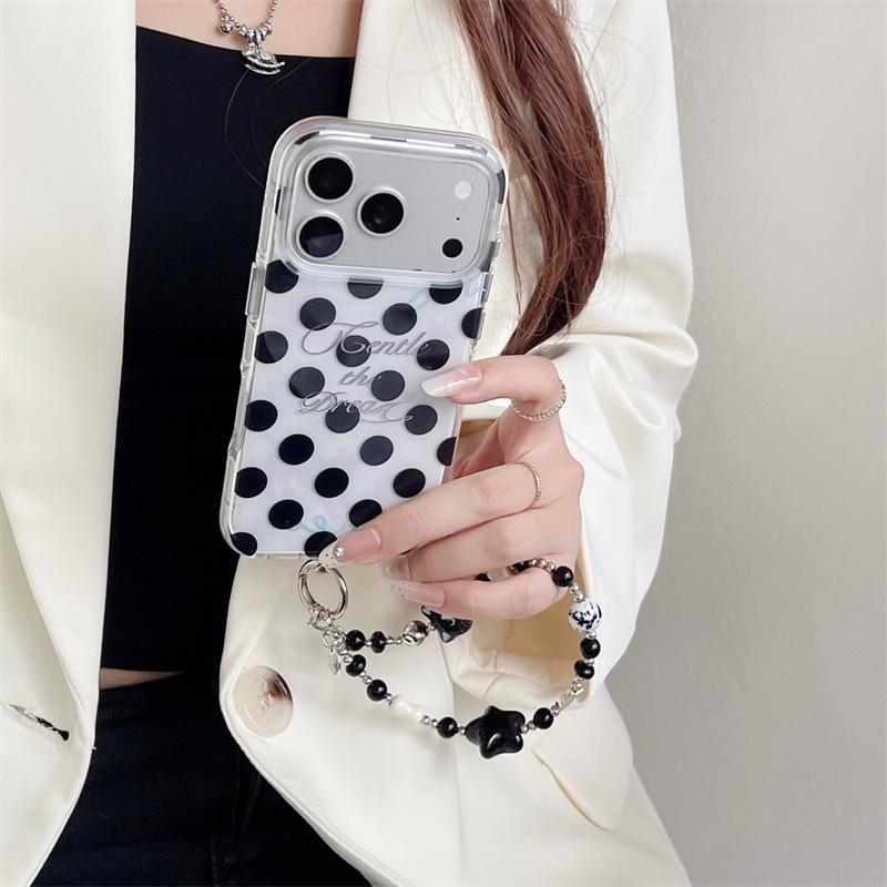 Korean Style Black Polka Dot iPhone 17/16 Pro Max/15/14 Case with High-End Feel