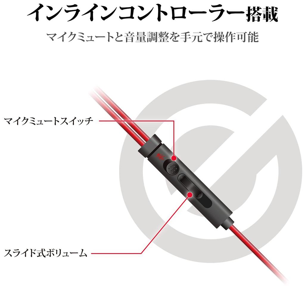 ELECOM Wired Ideal for Smartphone Inner Type with Microphone Black HS-GS30EBK Earphones, Gaming, Built-in Arm,