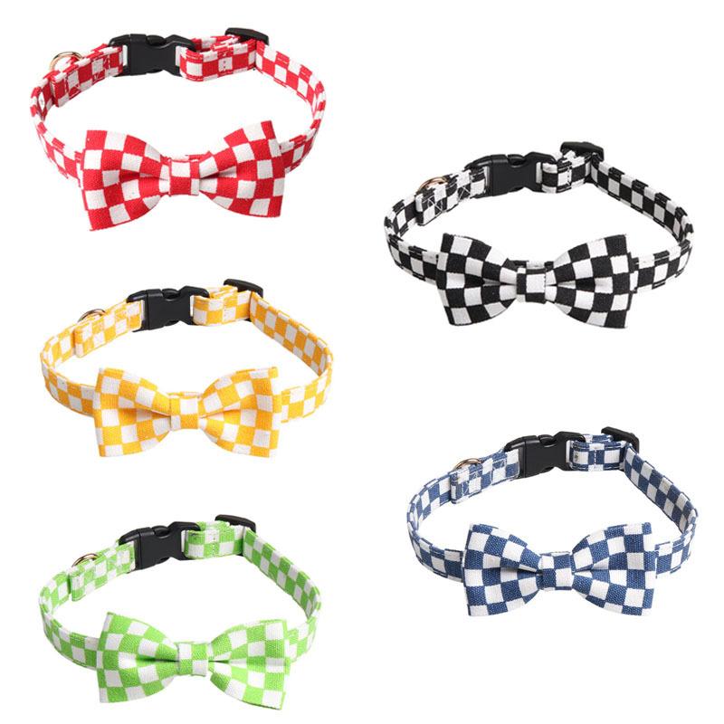 

Новые товары для домашних животных Aminger + шахматный ошейник для собак + ошейник для собак с бантом + ошейник