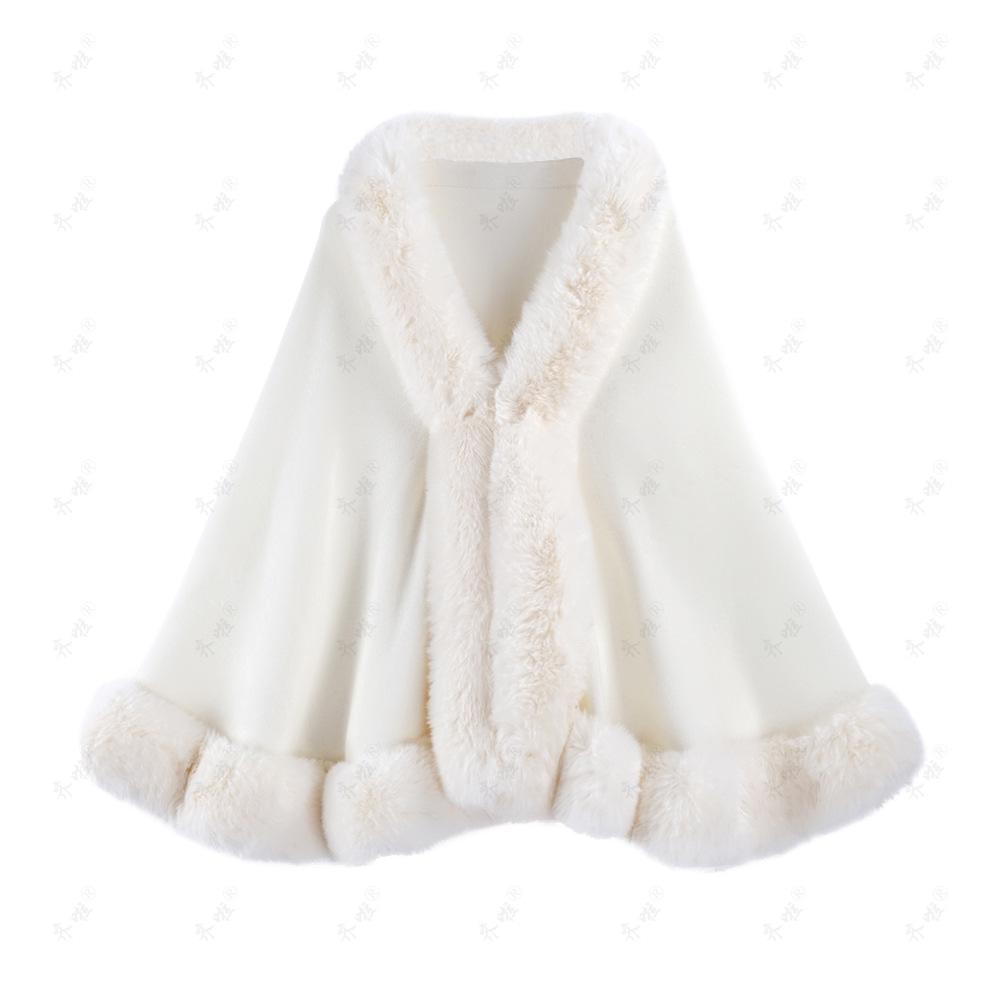 Elegant Faux Mink Woolen Cape Shawl: Plus Size Knit Cardigan Coat for Women