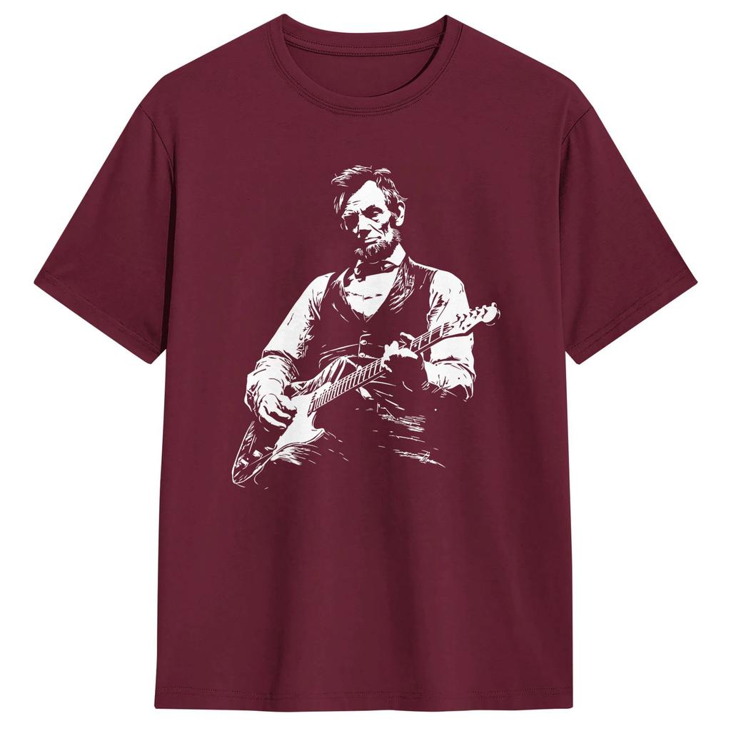 President Abraham Lincoln Playing Guitar Abe Lincoln Cotton T Shirt For Unisex Summer Awesome T Shirts Hippie Tee Shirt Tops