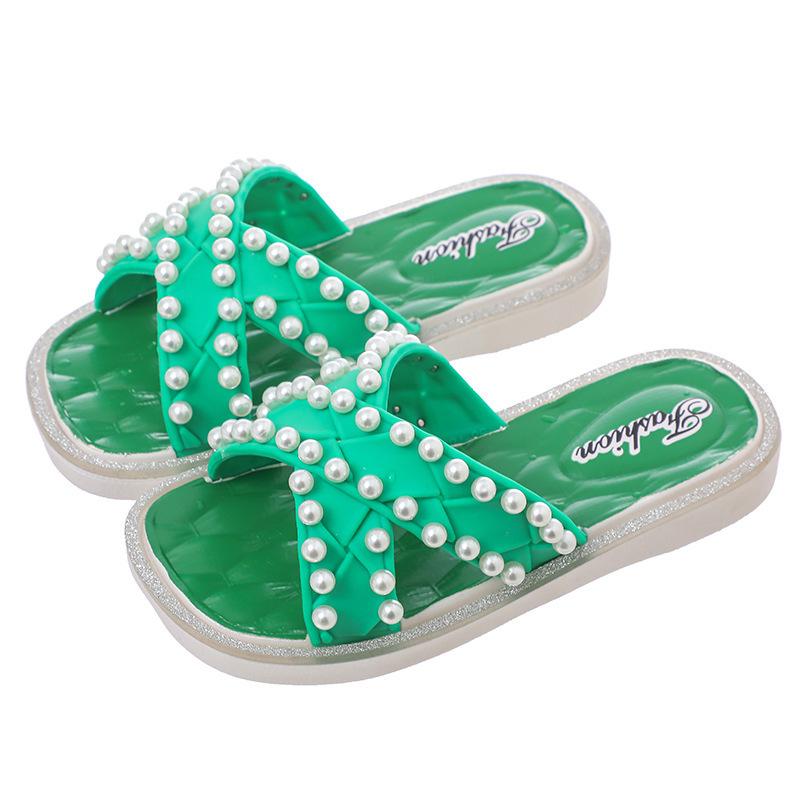 Girls' Princess Pearl Slippers: Non-Slip Indoor/Outdoor Summer Sandals for Toddlers