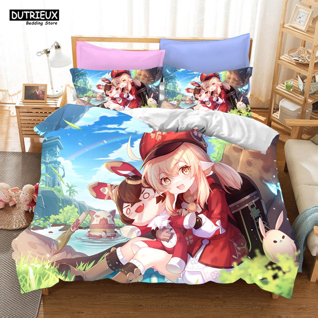 3D Game Genshin Impact Bedding Sets Keqing Xiao Duvet Cover Set 2/3 Pieces Boys Adults Single Full Queen King Size Bed Linen