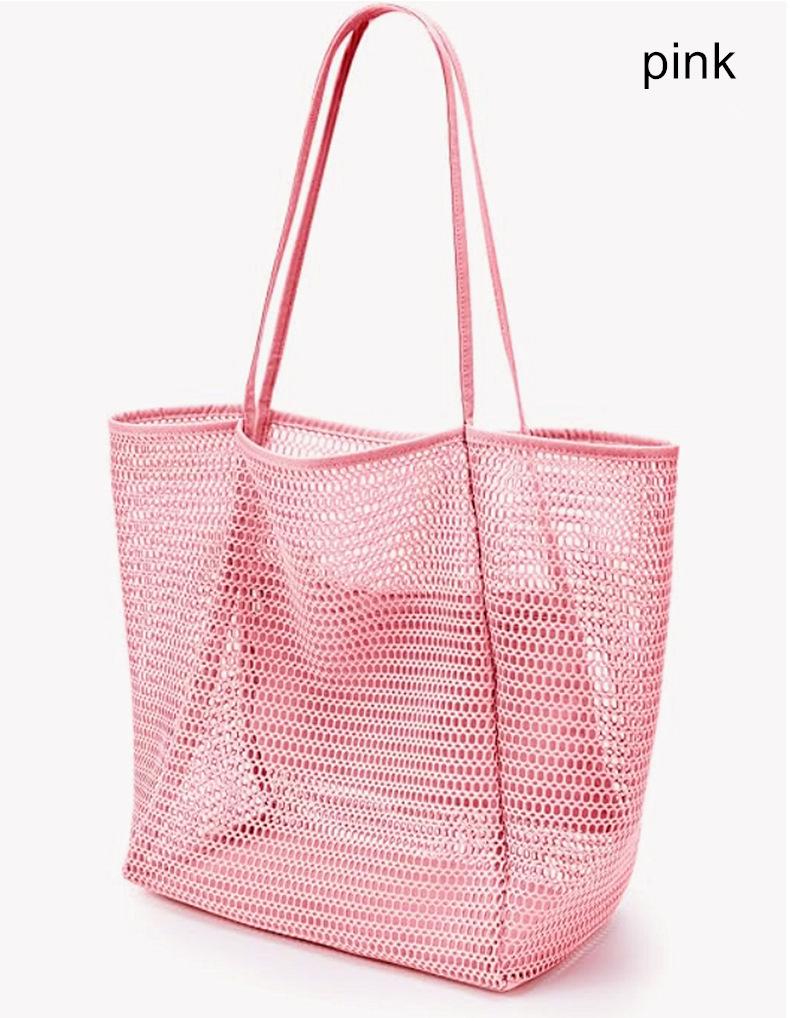 1PC folding beach bag mesh mesh handbag women's shoulder bag summer outdoor travel essential play bag