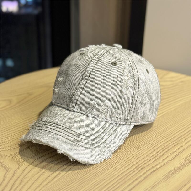Denim Hole Old Baseball Cap Women's Summer Casual Face Small Retro Washed Cap Men's Sun Protection Versatile Shade