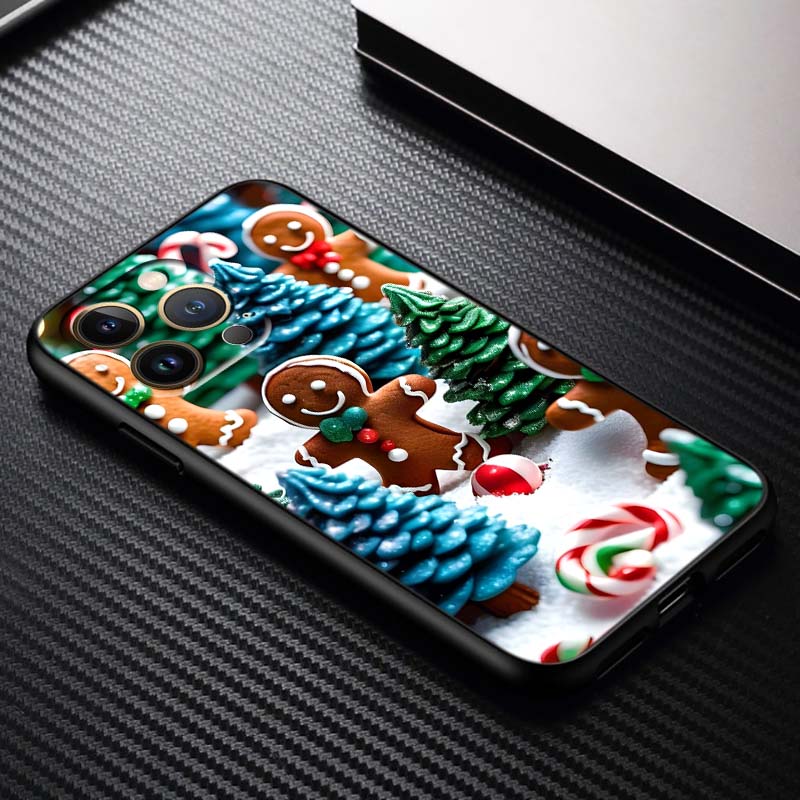 Christmas Gift Box Design For Apple iPhone 17 16 16E 15 14 13 12 11 Pro Max Plus Black Soft Silicone Phone Case