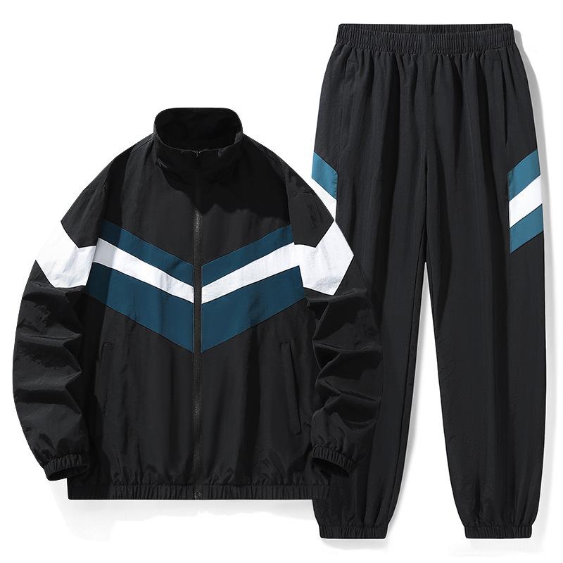 

Осенняя куртка с воротником-стойкой, мужская, сшитая спортивная, мужской комплект из двух предметов M чёрный