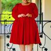 Plus Size Women's Fashion Casual Solid Color Skirt Puffy Sleeve Dress