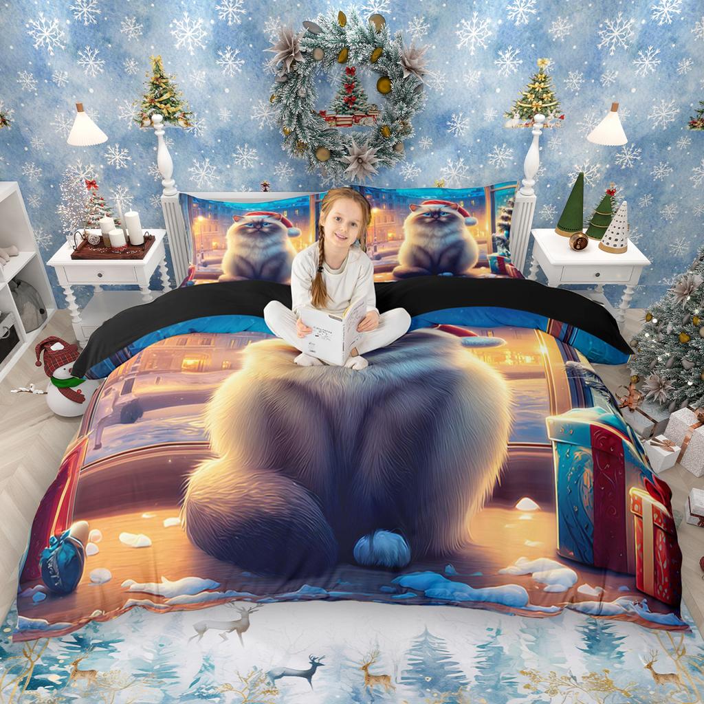 Homewish Kids Merry Christmas Duvet Cover Set 2pcs/3pcs, Gingerbread Xmas Tree Bedding Set, Cute Snowman Snowflake Quilt Cover