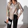 Ladies Spring Summer Lapel Solid Color Loose Long Sleeve All Match Blouse Shirt Top