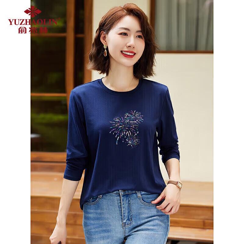 YUZHAOLIN Women s Sequin Embroidered Long-Sleeve T-Shirt M