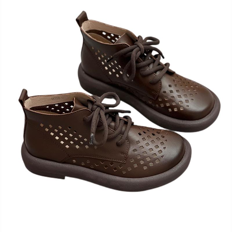 Genuine Leather Cooling Boots Cowhide Flat Shoes with Perforated Holes