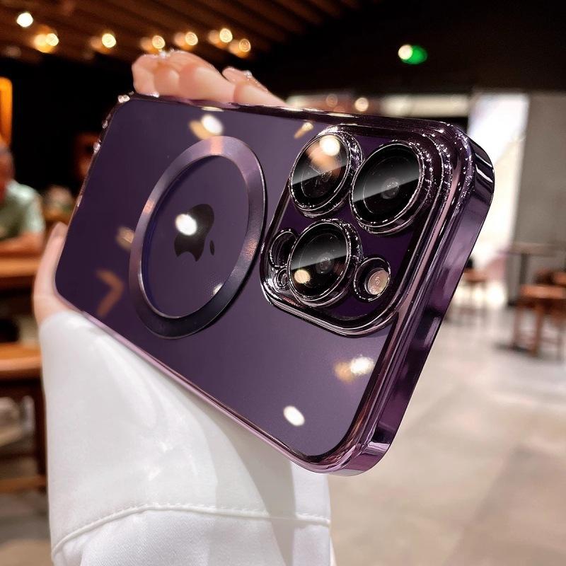 Applicable To IPhone16 Mobile Phone Case Magnetic Plating PC Comes with Lens Film Apple 15 Full-pack Transparent Anti-fall Hard Cover