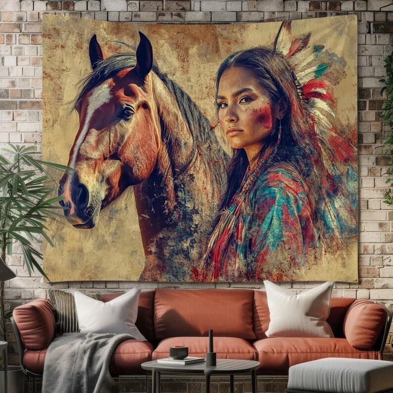 Horse and American Girl tapestry 75x100 чёрный