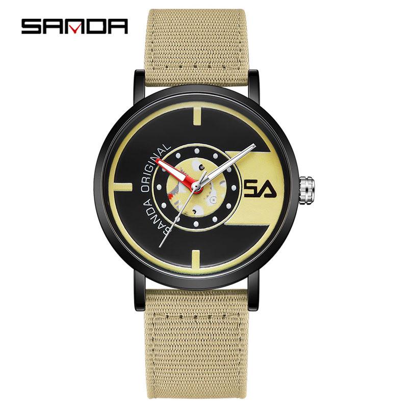 Sanda Nylon Strap Quartz Watch - Simple, Thin, Creative Dial, Waterproof, for Students and Sports