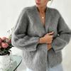 Pure Color Faux Mink Fur V-Neck Women's Cardigan - Loose Fit & Larger Sizes Available