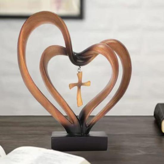 Double Love Heart Figurine Twisted Heart Shaped Resin Statue Sculpture Home Office Bookshelf Desktop Decoration Ornament