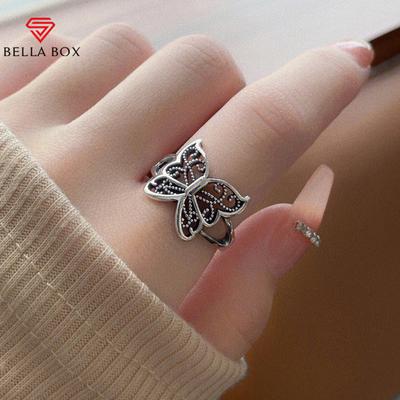 Anello aperto da donna con anello aperto retrò personalizzato con farfalla cava versione coreana