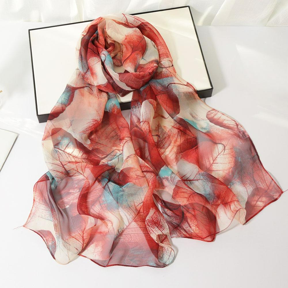 Fashion Thin and Long Printed Silk Scarf Sunscreen Scarf Simulation Silk Decoration Sunscreen Silk Scarf Women Spring and Summer