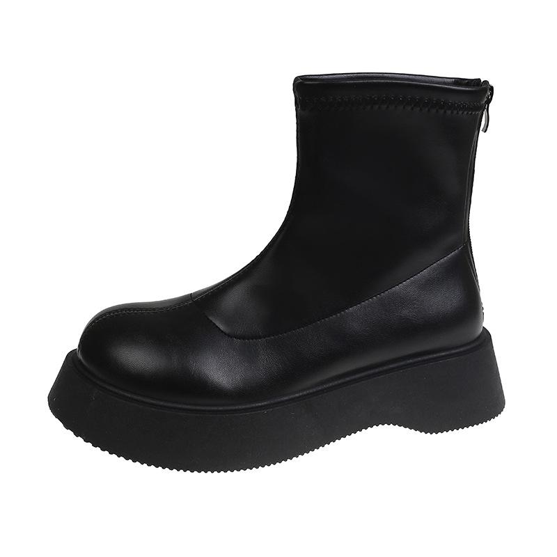 Leather White Short Boots Women's 2025 New Autumn and Winter Boots Platform Shoes Versatile Single Boots Small Martin Boots