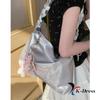 Shirring Scrunchie Ribbon Midi Big Square Leather Shoulder Bag and Crossbody Bag (4 Colors)