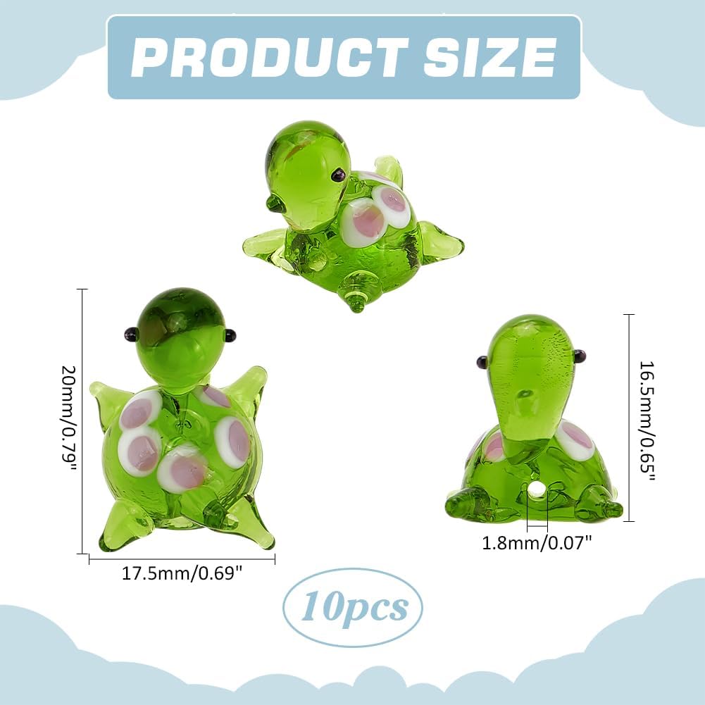 PH PandaHall Glass Tortoise Beads 10pcs Turtle Lampwork Glass Beads Charms Spacer Green Turtle Beads Handmade Cartoon Tortoise Animals Glass Spacer