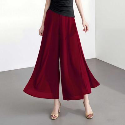 Trendige schwarze Chiffon-Culottes - Hohe Taille 9/10 Fließende weite Beine Hose Sommer Freizeithose