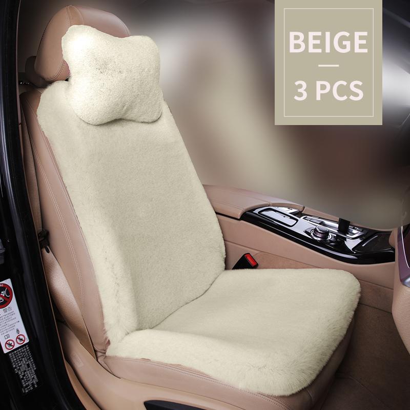 Universal Winter Car Seat Cushion Headrest Faux Fur Sheepskin Front Rear Thickened Plush Car Seat Cover Warm Fluffy Auto Cushion