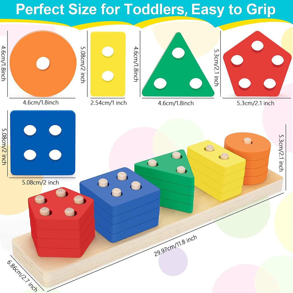 Baby Wooden Toys Rainbow Stacking Ring Tower Blocks Puzzle Toys Montessori Educational Color Shape Geometric Game Toys for Kids