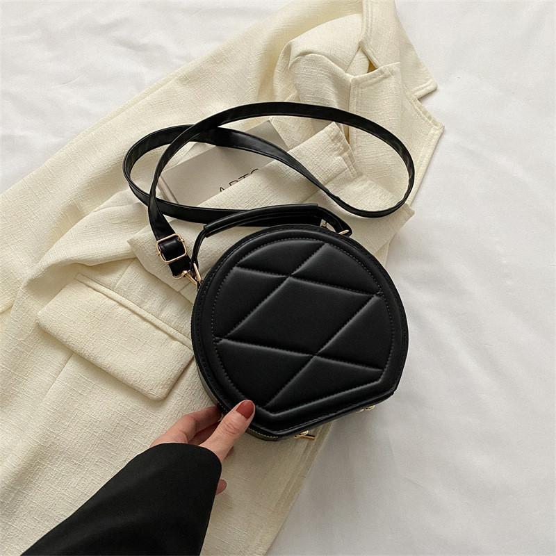 

Fashionable Street Style Pu Leather Round Handbag Perfect For Daily Use With Zipper Closure чёрный