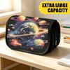 Double Layer Large Pencil Case, Vibrant Printed Pencil Pouch with Colorful Ringed Cosmic Space Design, Fashion Storage Bag, Portable Pencil Case with 