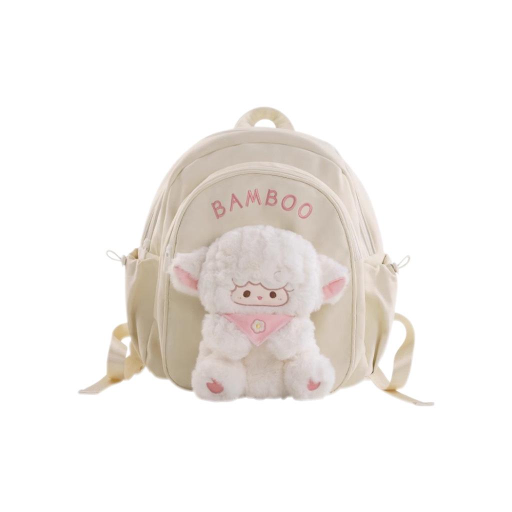 

Lamb Detachable Raccoon Plush Doll Backpack Student Schoolbag Cartoon Gifts білий
