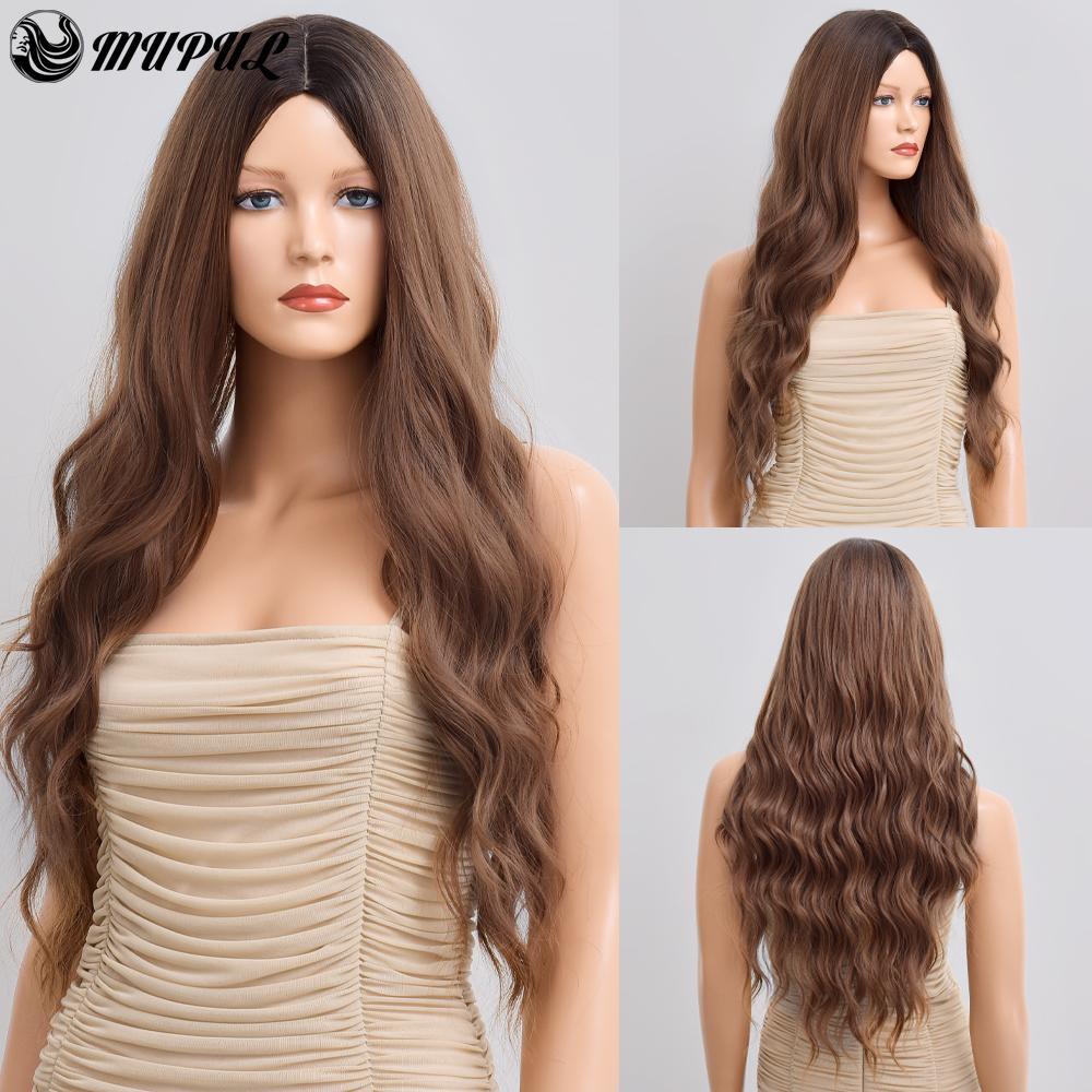 Synthetische Perücke für Frau, blau gefärbt, Ombre, langer Körper, Wasserwelle, Cosplay-Party, Lolita, 28 Zoll, hitzebeständige Nutural-Perücke