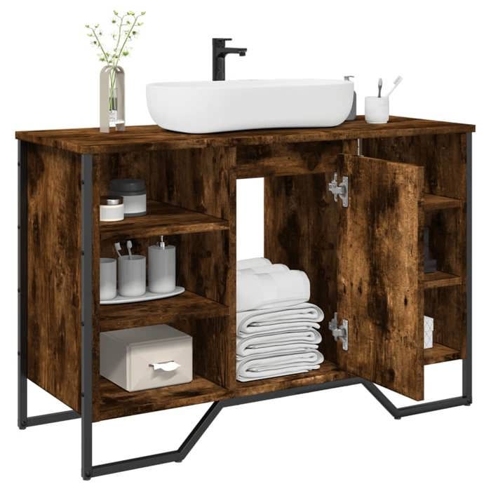VidaXL Bathroom Vanity Unit Smoked Oak 91x35x60 Cm, Bathroom Sink Cabinet, Bathroom Furniture, 848666
