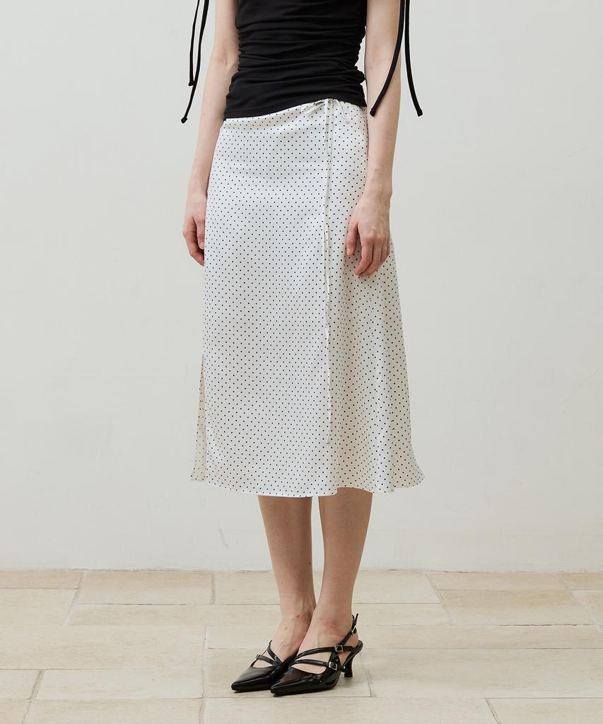 Alikim Tiny Dot Slit Skirt / White
