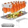 Chicken Leg Rack for Grill Barbecue Cooking Rack Stainless Steel Chicken Wing Rack with Drip Tray Folding BBQ Drumstick Stand