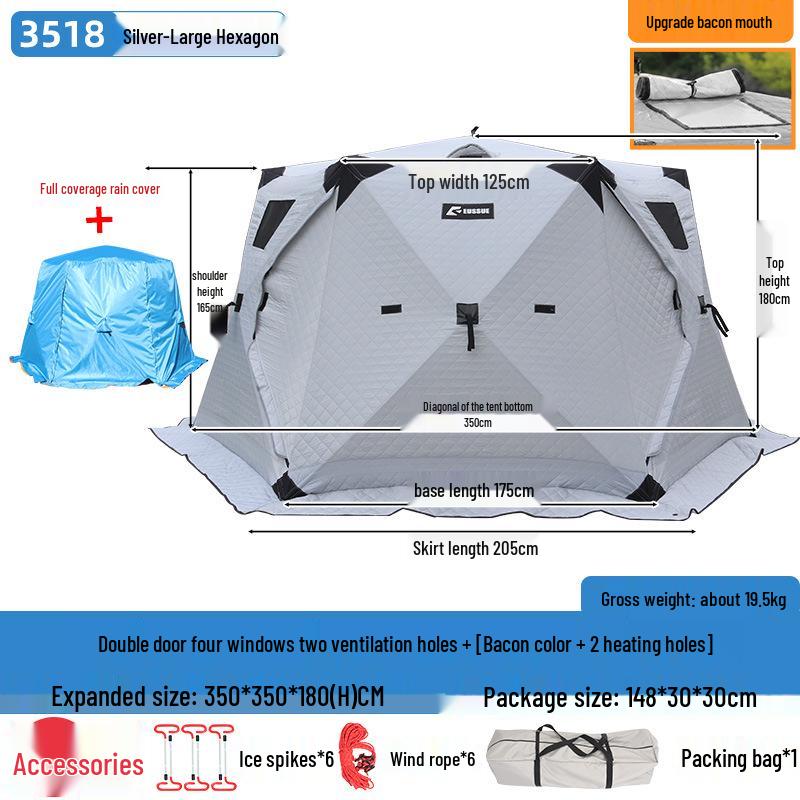 Hexagonal Cotton Ice Fishing Tent - Thickened, No Assembly Needed