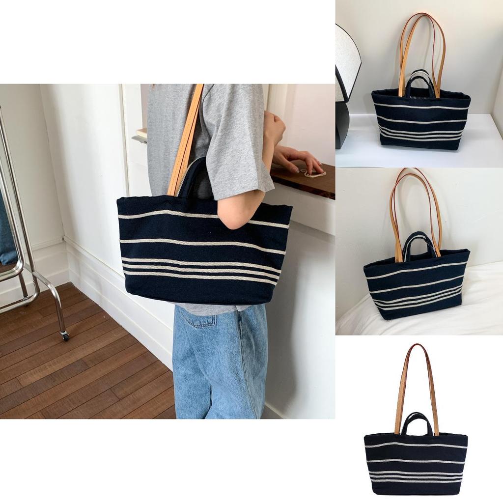 Canvas Bag For Women Large Capacity Summer Casual Style With Top Stitching For Daily Use