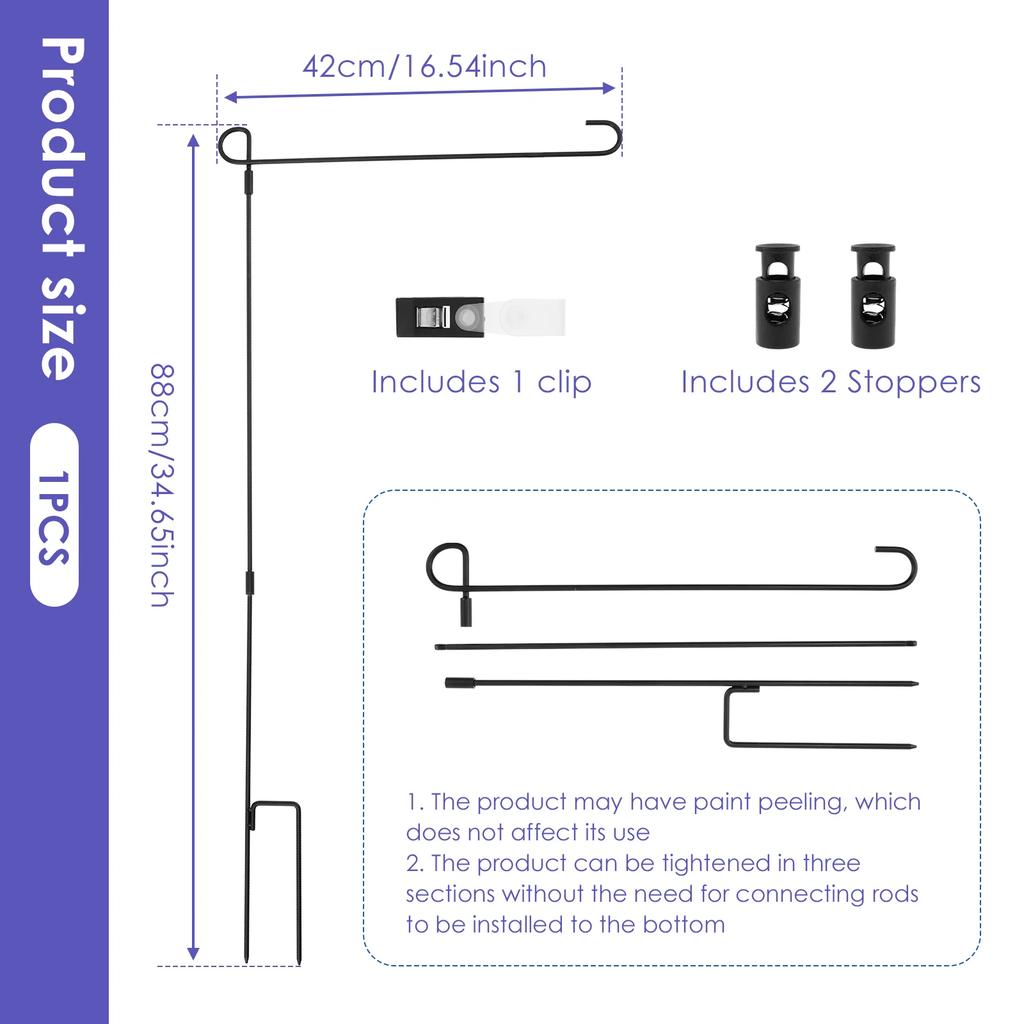 Garden Flag Holder Stand 34inch Rust Resistant Wrought Iron Flag Poles with Anti Wind Clips for 13inch Flags for Yard Lawn Decor