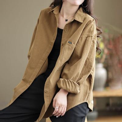 Manteau pour Femmes Coton Veste Chemise Oversize Couleur Unie Bouton Ample Tops Décontractés Blouse Décontractée Veste