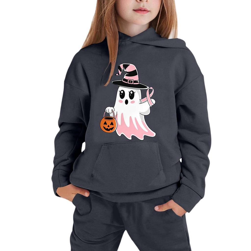 Kids Halloween Hoodie Ghost Print Pullover Sweatshirt with Hood Long Sleeve Casual Top for Boys Girls