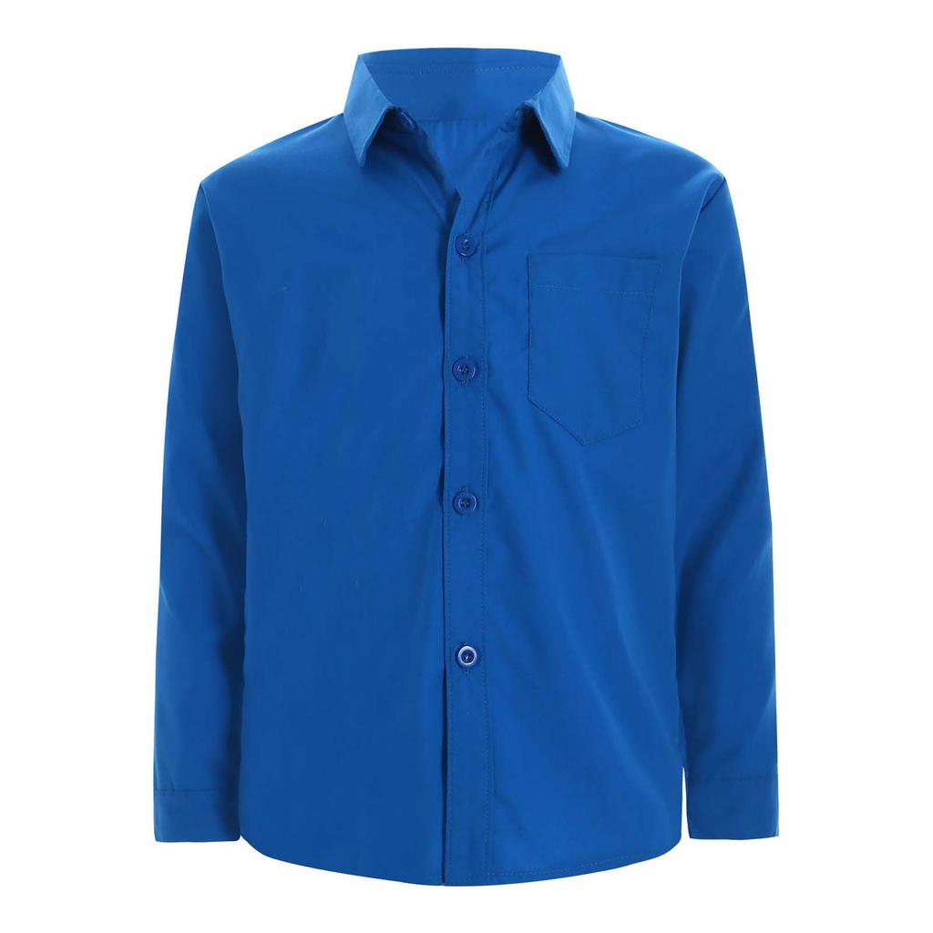 Chlapecká formální košile s dlouhým rukávem, s límečkem, zapínací na knoflíky, jednobarevná, ležérní top s náprsní kapsou